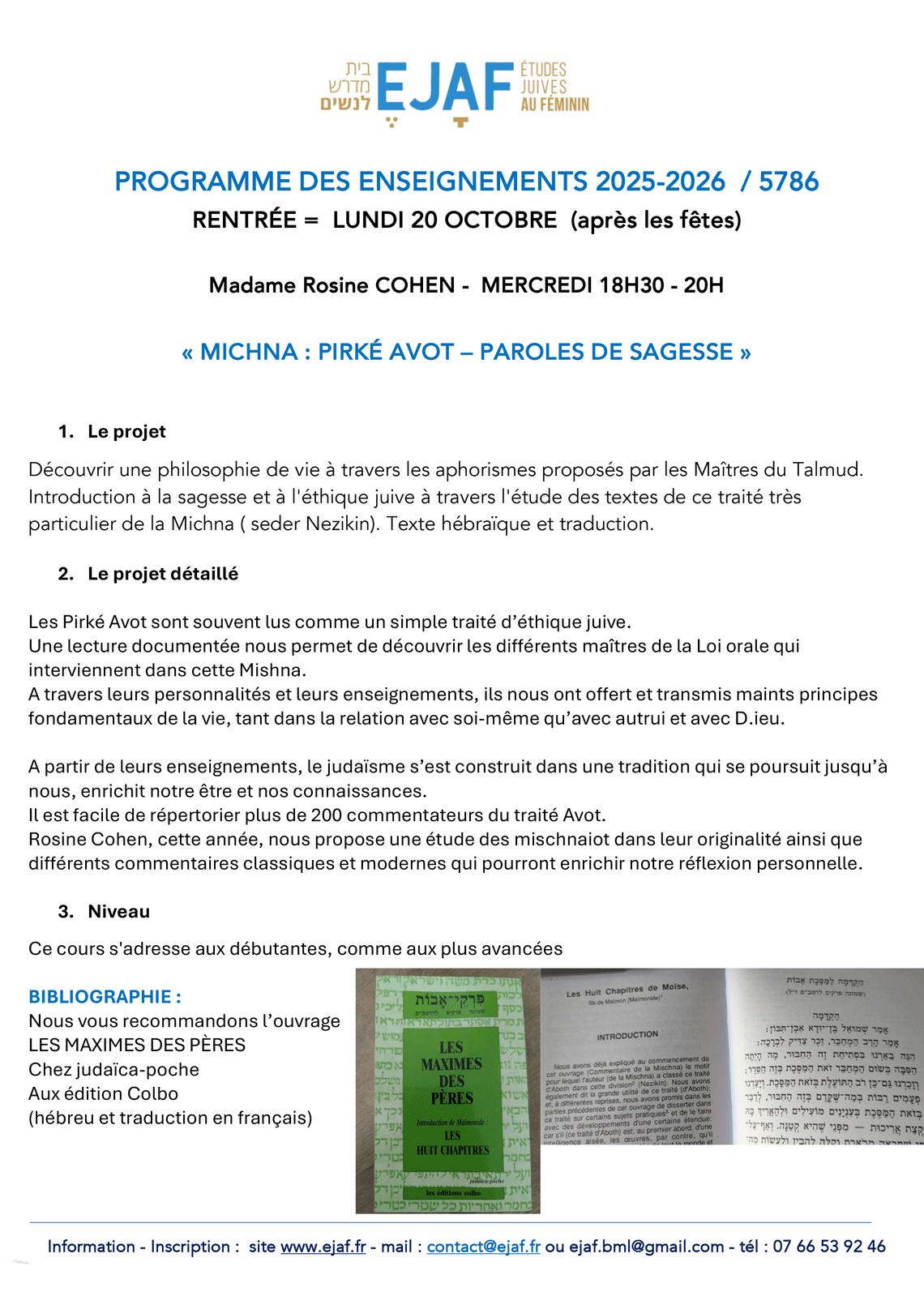 Michna : Pirké Avot - Madame Rosine COHEN